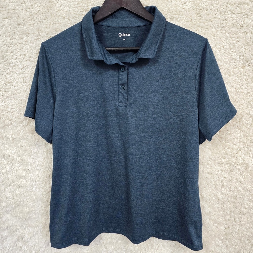 Quince Flowknit Breeze Polo Women XL Navy Blue Short Sleeve Athletic Minimalist